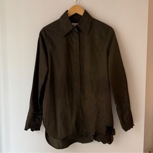 COS Olive Green Embroidered Button-Up Shirt